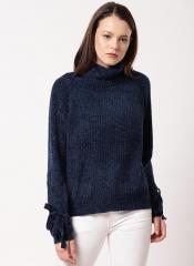 Ether Navy Blue Solid Pullover Sweater women