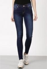 Ether Navy Blue Washed Mid Rise Skinny Fit Jeans women