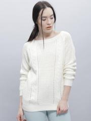 Ether Off White Self Pattern Sweater women