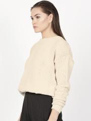 Ether Off White Solid Pullover Sweater women