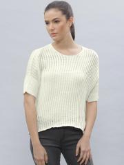 Ether Off White Solid Sweater women
