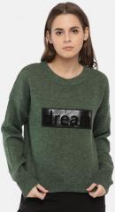 Ether Olive Green Solid Pullover women