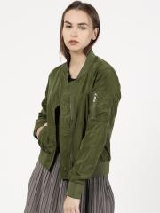Ether Olive Solid Winter Jacket women