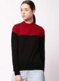 Ether Red & Black Colourblocked Pullover Sweater women