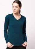 Ether Teal Blue Solid Pullover Sweater women