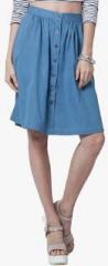 Faballey Blue Solid Flared Skirt women