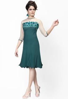 Fabdeal Green Embroidered Dresses women