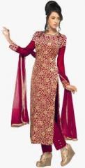 Fabfiza Magenta Embroidered Dress Material women