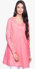 Fabindia Pink Solid Cotton Silk Tunic women