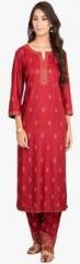 Fabindia Red Embroidered Tussar Cotton Salwar women