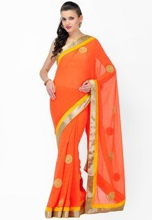 Fabroop Orange Printed Saree women