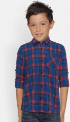 Fame Forever By Lifestyle Blue & Red Regular Fit Checked Casual Shirt boys