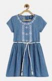 Fame Forever By Lifestyle Blue Embroidered Fit and Flare Denim Dress girls