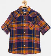 Fame Forever By Lifestyle Navy Blue Regular Fit Checked Casual Shirt boys