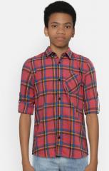 Fame Forever By Lifestyle Pink Regular Fit Checked Casual Shirt boys