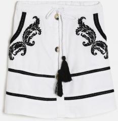 Fame Forever By Lifestyle White & Black Embroidered A Line Skirt girls