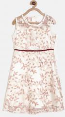 Fame Forever By Lifestyle White & Peach Coloured Embroidered A Line Dress girls