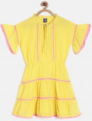 Fame Forever By Lifestyle Yellow Printed Fit and Flare Dress girls