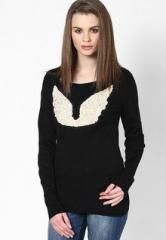 Femella Black Sweater With Sequin Wings women