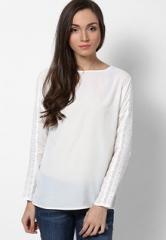 Femella White Top With Lace Sleeve Insert women