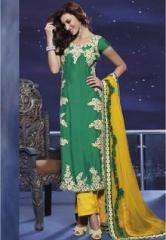 Floral Creations Green Embroidered Dress Material women