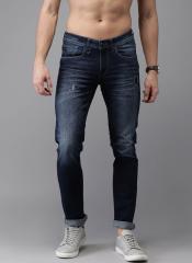 Flying Machine Blue Skinny Fit Mid Rise Mildly Distressed Stretchable Jeans men