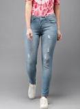 Flying Machine Blue Veronica Skinny Fit Mid Rise Low Distress Stretchable Jeans women