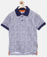 Flying Machine Navy Blue Printed Polo Collar T Shirt boys