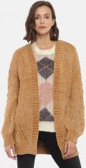 FOREVER 21 Women Brown Self Design Front Open Sweater