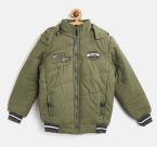 Fort Collins Boys Olive Green Solid Bomber Jacket with Detachable Hood