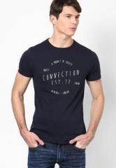 French Connection Blue Solid Round Neck T Shirt men