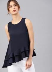 French Connection Navy Blue Solid A Line Top women