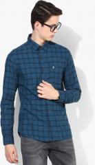 French Connection Teal Slim Fit Checked Casual Shirt men