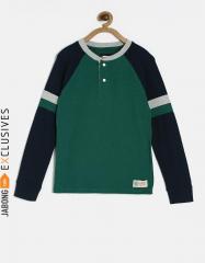 Gap Boys Green & Black Colourblocked Henley Neck Long Sleeve T Shirt boys