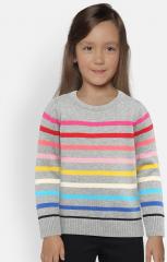 GAP Girls' Grey Crazy Stripe Crewneck Sweater