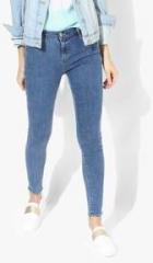 Gas Blue Washed Mid Rise Skinny Jeans women