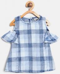 Gini And Jony Blue Checked Cold Shoulder A Line Dress girls