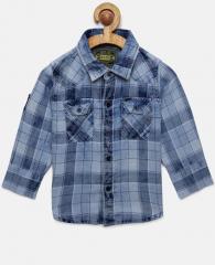 Gini And Jony Blue Regular Fit Checked Casual Shirt boys