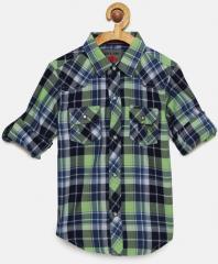 Gini And Jony Green & Navy Blue Regular Fit Checked Casual Shirt boys