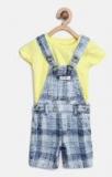 Gini And Jony Yellow & Blue Solid T Shirt With Dungarees boys