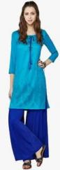 Global Desi Aqua Blue Printed Cotton Tunic women
