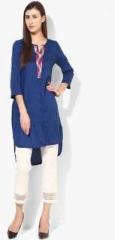 Global Desi Blue Embroidered Cotton Tunic women