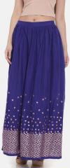 Global Desi Blue Printed A Line Maxi Skirt women