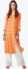 Global Desi Orange Printed Kurta women