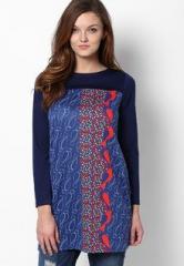 Global Desi Polyester Blend Blue Printed Tunic women