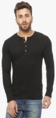 Gritstones Black Solid Henley T Shirt men