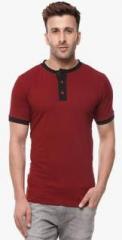 Gritstones Maroon Solid Henley T Shirt men