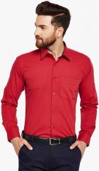 Hancock Red Solid Slim Fit Formal Shirt men