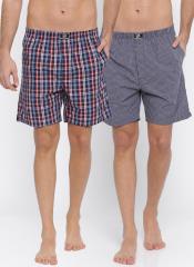 Hanes Pack Of 2 Navy Blue Checked Boxers men