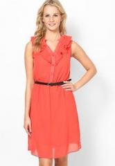 Harpa Red Solid Shift Dress women